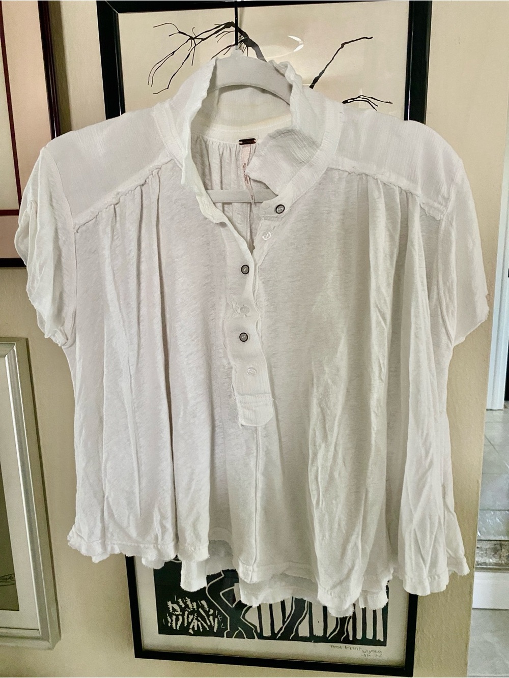 Free People White Lightweight Button Front Peasant Blouse